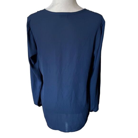 Abbeline navy semi sheer small lace up front blouse - Picture 2 of 5